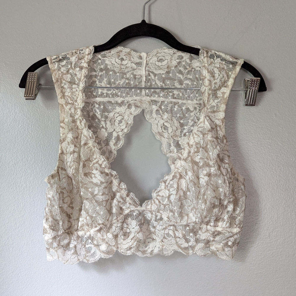 Intimately By Free People Evangelina Lace Bralette Bamboo Green & White Size L